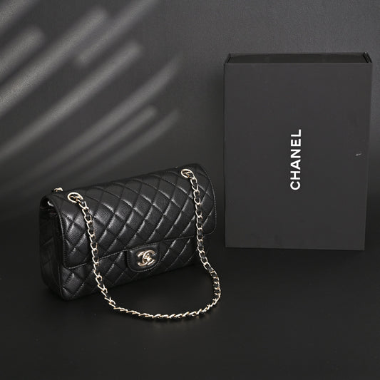 Chanel Classic Flap Bag – Black Quilted Caviar Leather with Gold-Tone Hardware